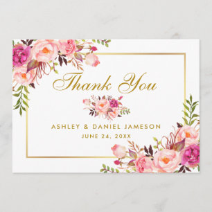 Waterverf Bloemen Roze Blush Goud Bruiloft Bedankt