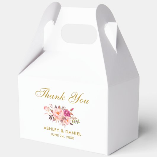 Waterverf Bloemen Roze Blush Goud Bruiloft Bedankt Bedankdoosjes (Voorkant)
