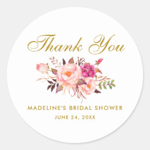 Waterverf Bloemen Roze Blush Goud Vrijgezellenfees Ronde Sticker
