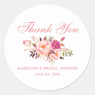 Waterverf Bloemen Roze Blush Vrijgezellenfeest Ronde Sticker