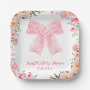 waterverf Bloemen Roze Bow Meisje baby shower Mode Papieren Bordje