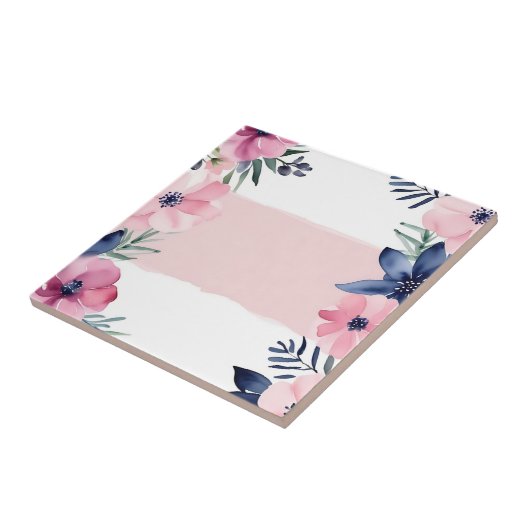 Waterverf bloemen roze en blauw tegeltje (Zijkant)