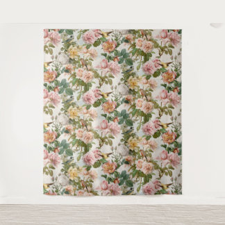 Waterverf Bloemen Roze Gele Vogel Huwelijk Wandkleed