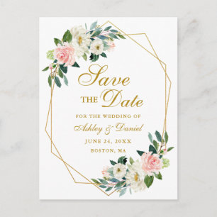 Waterverf Bloemen Roze Goud Lijst Save the Date Aankondigingskaart