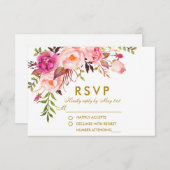 Waterverf Bloemen Roze Goud RSVP Bruiloft (Voorkant / Achterkant)