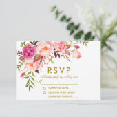 Waterverf Bloemen Roze Goud RSVP Bruiloft Kaartje (Staand voorkant)