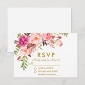 Waterverf Bloemen Roze Goud RSVP Bruiloft Kaartje (Voorkant / Achterkant)
