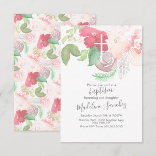 Waterverf Bloemen Roze Handgeschilderde Doop Kaart
