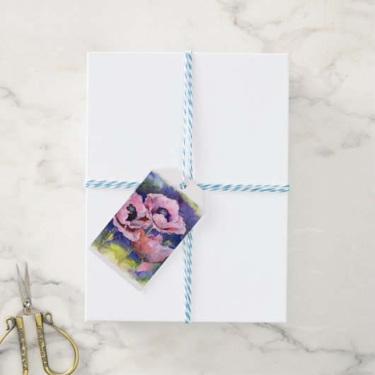 Waterverf bloemen roze papaver cadeaulabel (Met Touw)