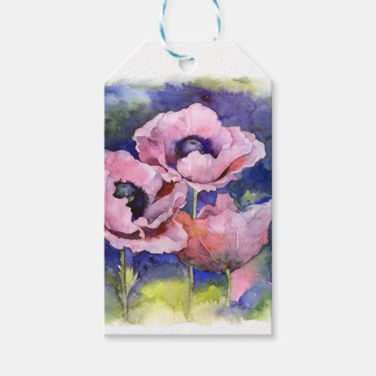 Waterverf bloemen roze papaver cadeaulabel (Voorkant)