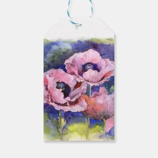 Waterverf bloemen roze papaver cadeaulabel (Achterkant)