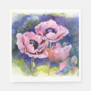 Waterverf bloemen roze papaver servet
