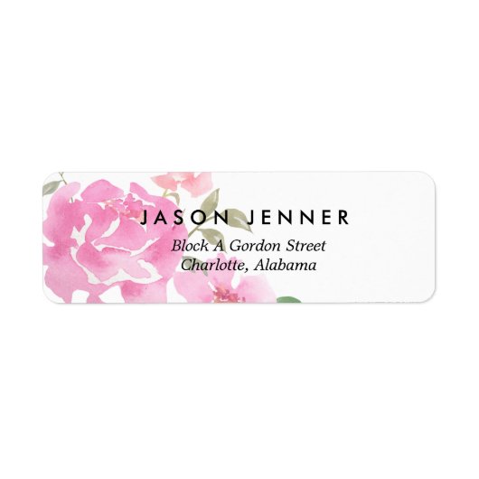 Waterverf Bloemen Roze Pioenen Bruiloft Chic Etiket (Voorkant)