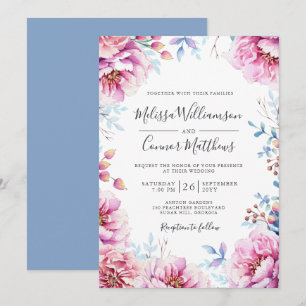 Waterverf Bloemen Roze Pioenenbruiloft Kaart