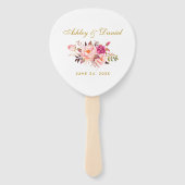 Waterverf Bloemen Roze Rose Blush Bruiloft Handwaaier (Voorkant)