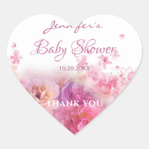 Waterverf Bloemen Rozen Baby shower Chique Script Hart Sticker