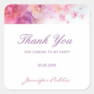 Waterverf Bloemen Rozen Handgeschreven Bedankt Vierkante Sticker