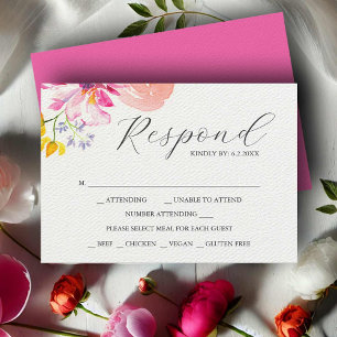 Waterverf Bloemen RSVP Kaarten voor Bruiloft Kaartje