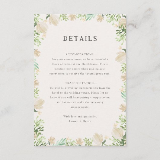 Waterverf Bloemen Rustiek Bruiloft Invoegen Informatiekaartje (Voorkant)