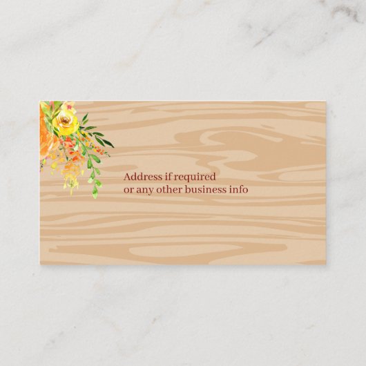 Waterverf Bloemen Rustiek Hout Visitekaartje (Achterkant)