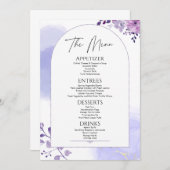 Waterverf Bloemen Rustiek Paarse Bruiloft Menu (Voorkant / Achterkant)