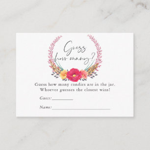 Waterverf Bloemen Safari Baby shower Snoep spel Informatiekaartje