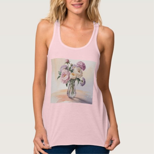 Waterverf Bloemen Schilderen Perzik achtergrond Tanktop (Voorkant)