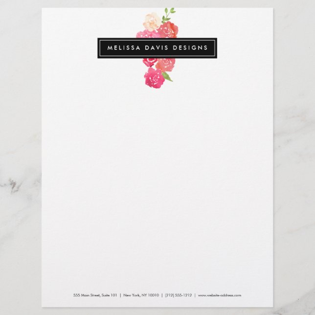 Waterverf Bloemen Schoonheid en Design Letterhead Custom Briefhoofd (Voorkant)