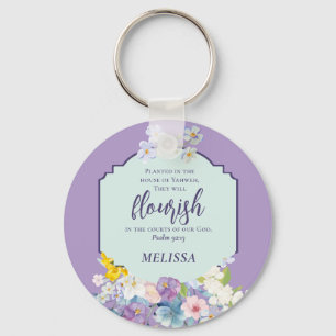 Waterverf Bloemen Schriftvers gepersonaliseerd Sleutelhanger