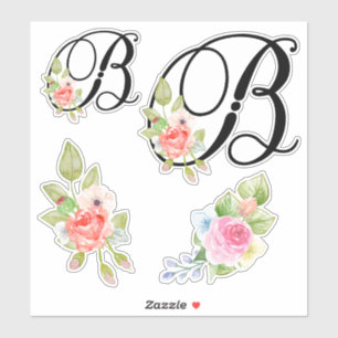 Waterverf Bloemen Script Monogram Letter B Sticker