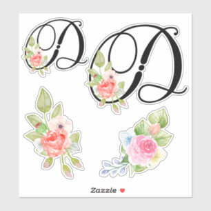 Waterverf Bloemen Script Monogram Letter D Sticker