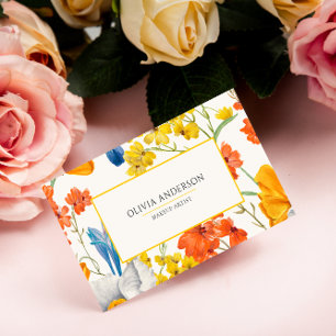 Waterverf Bloemen Sinaasappel Geel Modern Bohemian Visitekaartje