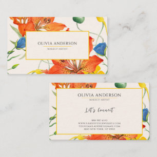 Waterverf Bloemen Sinaasappel Geel Modern Boho Chi Visitekaartje