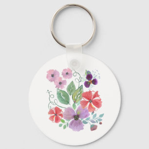 Waterverf bloemen . sleutelhanger