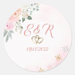 Waterverf Bloemen Sneeuwvlokken Bruiloft Ronde Sticker