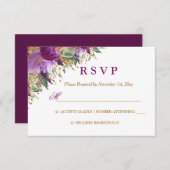 Waterverf Bloemen Sprankelende Amethist Bruiloft R RSVP Kaartje (Voorkant / Achterkant)