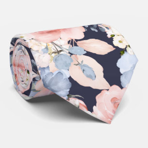 Waterverf Bloemen Stof Blauw Stof Roze Rozen Stropdas