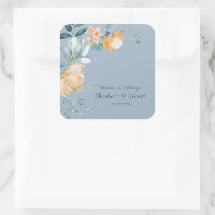 Waterverf Bloemen Stofblauw Vierkante Sticker