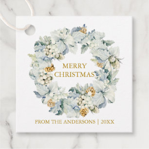Waterverf Bloemen Stoffig Blauw Goud Kerstcadeau Bedankjes Labels