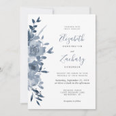 Waterverf Bloemen Stoffig Blauw QR Code Huwelijk Kaart (Voorkant)