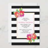 Waterverf bloemen, strepen vrijgezellenfeest kaart (Voorkant)