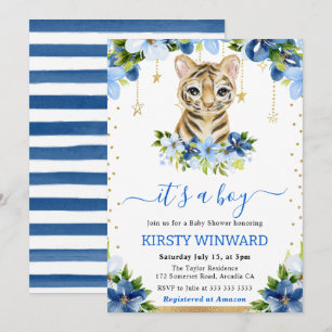 Waterverf Bloemen Tijger Cub Boy Baby shower Kaart