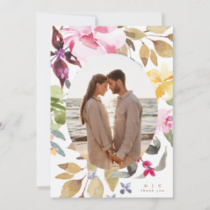 Waterverf bloemen trouwfoto bedankkaart