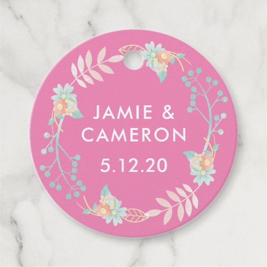 Waterverf Bloemen Trouwgunst Labels (Voorkant)