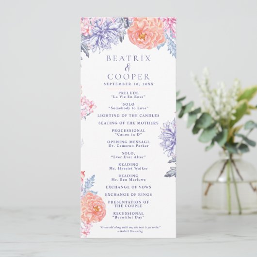 Waterverf Bloemen Tuin Bloemen | Bruiloft Programma (Staand voorkant)