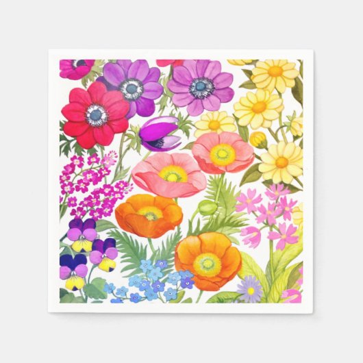 Waterverf Bloemen Tuin Papier Servetten (Voorkant)