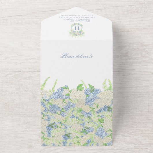 Waterverf Bloemen Tuin Party Crest Bruiloft All In One Uitnodiging (Buitenkant)