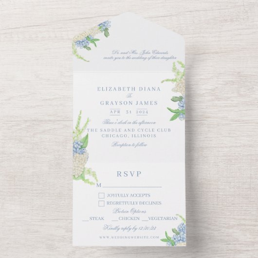 Waterverf Bloemen Tuin Party Crest Bruiloft All In One Uitnodiging (Binnen)