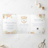 Waterverf Bloemen Tuin Party Crest Bruiloft Drieluik Uitnodiging (Binnen)