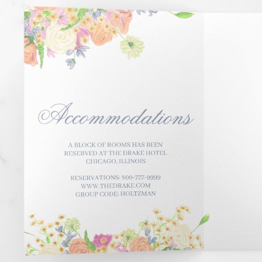 Waterverf Bloemen Tuin Party Crest Bruiloft Drieluik Uitnodiging (Binnenzijde eerst)